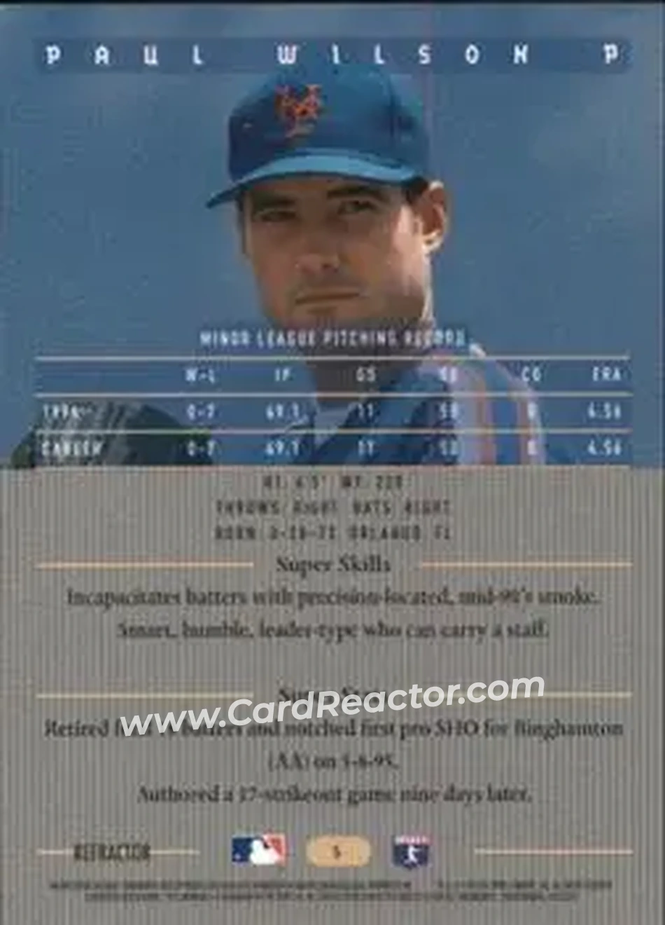 1995 Bowman's Best - Refractors #5 - Paul Wilson - New York Mets - Back