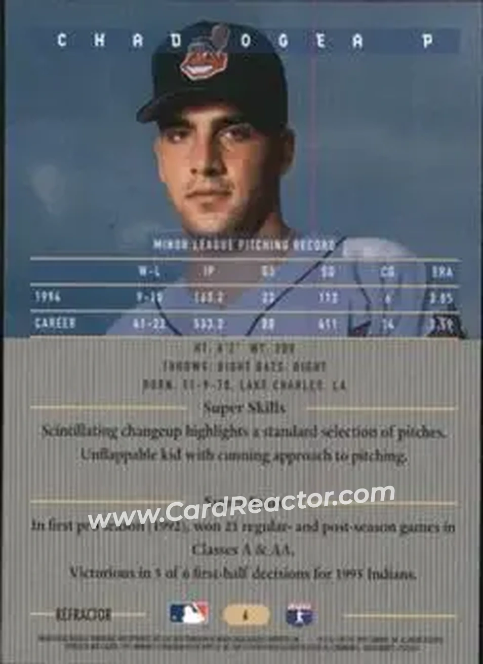 1995 Bowman's Best - Refractors #6 - Chad Ogea - Cleveland Indians - Back