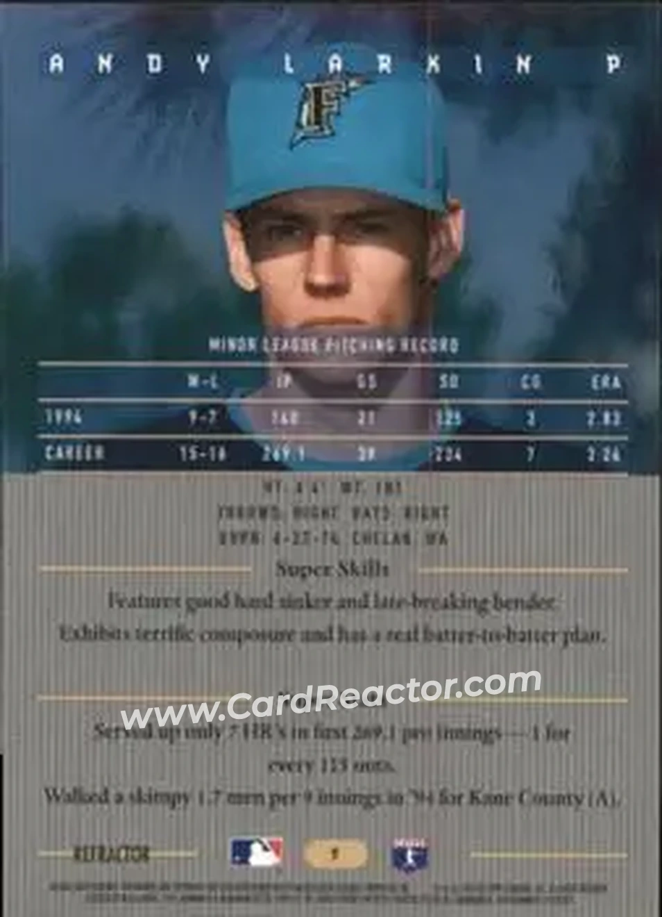 1995 Bowman's Best - Refractors #9 - Andy Larkin - Florida Marlins - Back