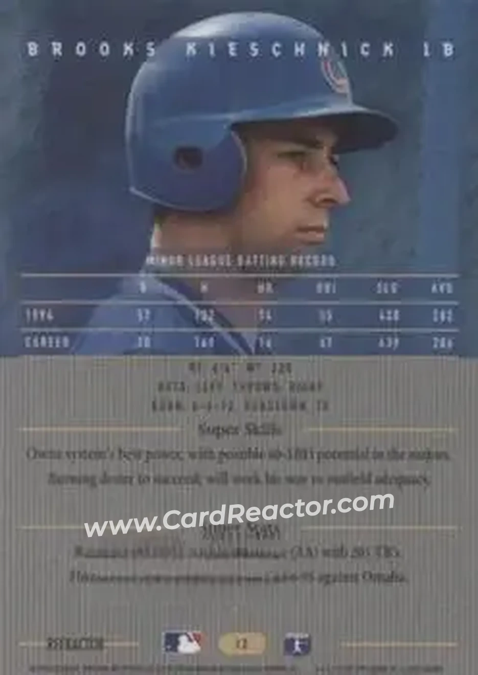 1995 Bowman's Best - Refractors #12 - Brooks Kieschnick - Chicago Cubs - Back