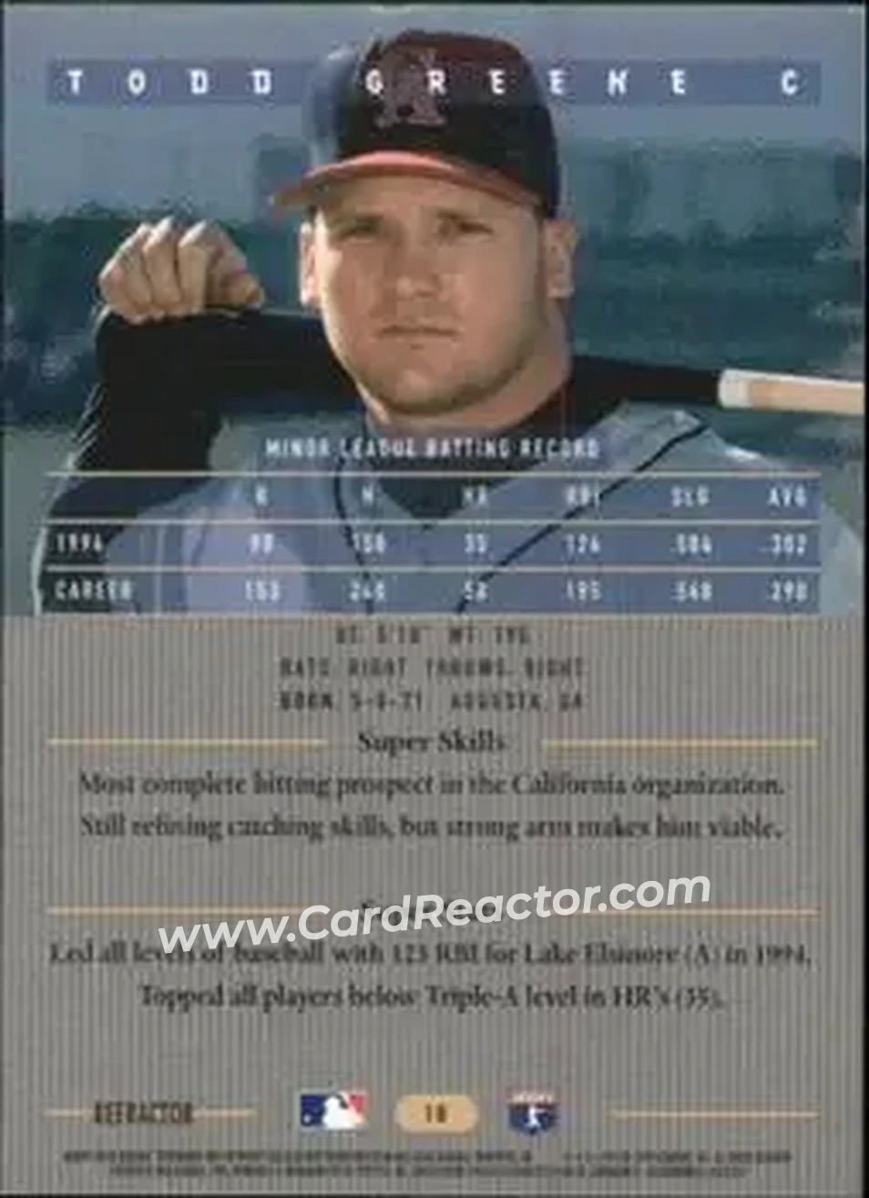 1995 Bowman's Best - Refractors #18 - Todd Greene - California Angels - Back