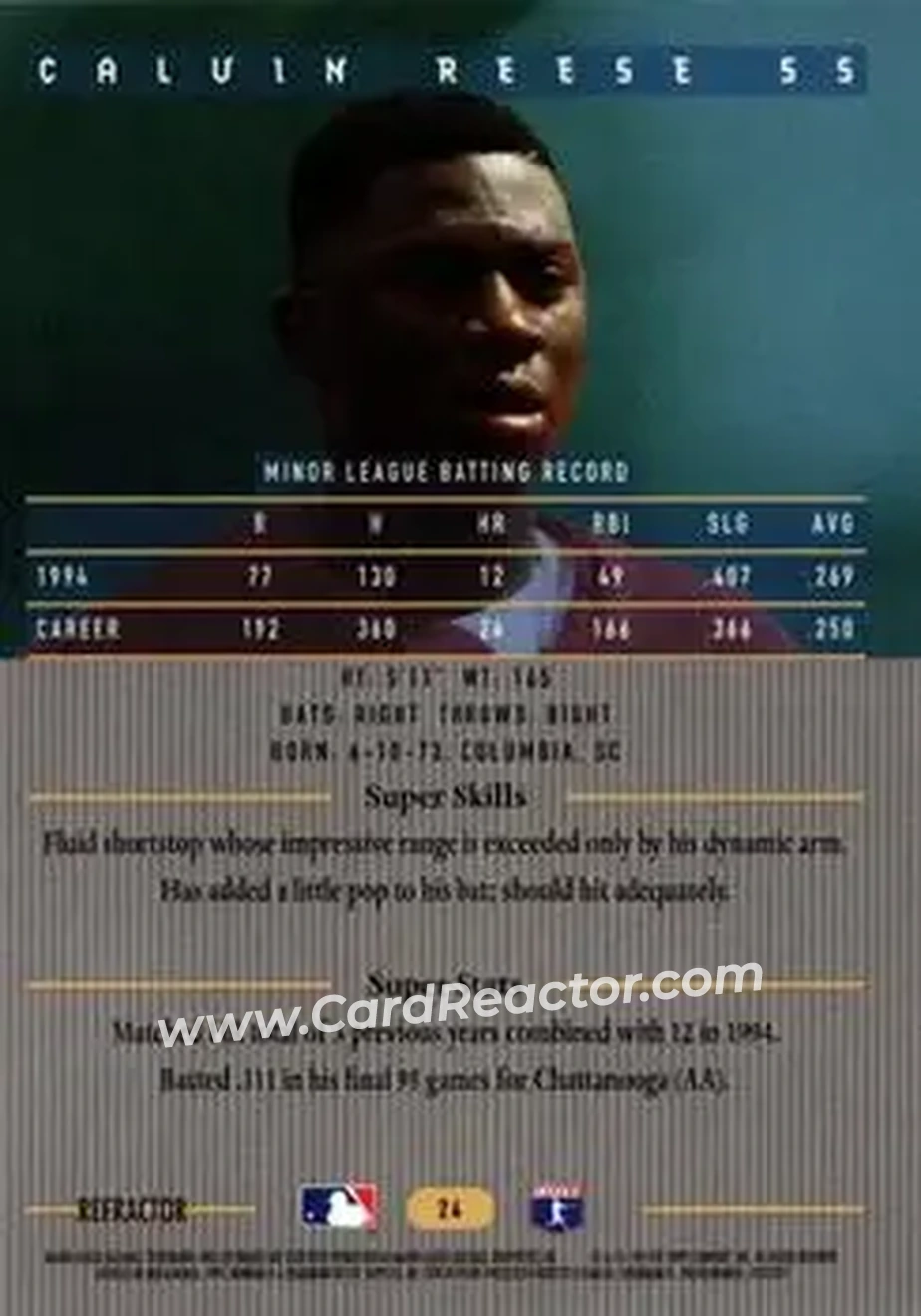 1995 Bowman's Best - Refractors #24 - Calvin Reese - Cincinnati Reds - Back 1995 Bowman's Best - Refractors #24 - Calvin Reese - Cincinnati Reds - Back