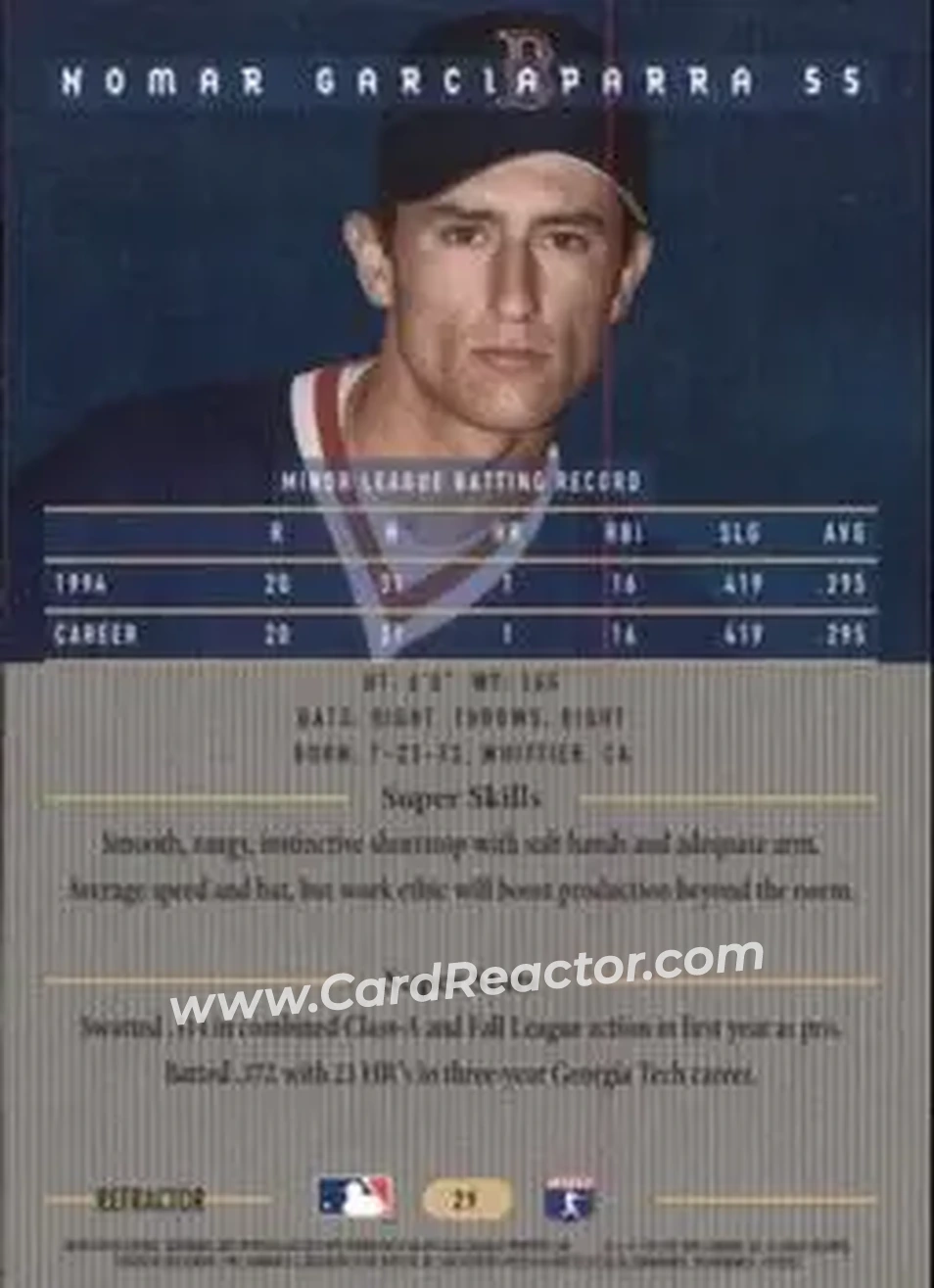 1995 Bowman's Best - Refractors #29 - Nomar Garciaparra - Boston Red Sox - Back