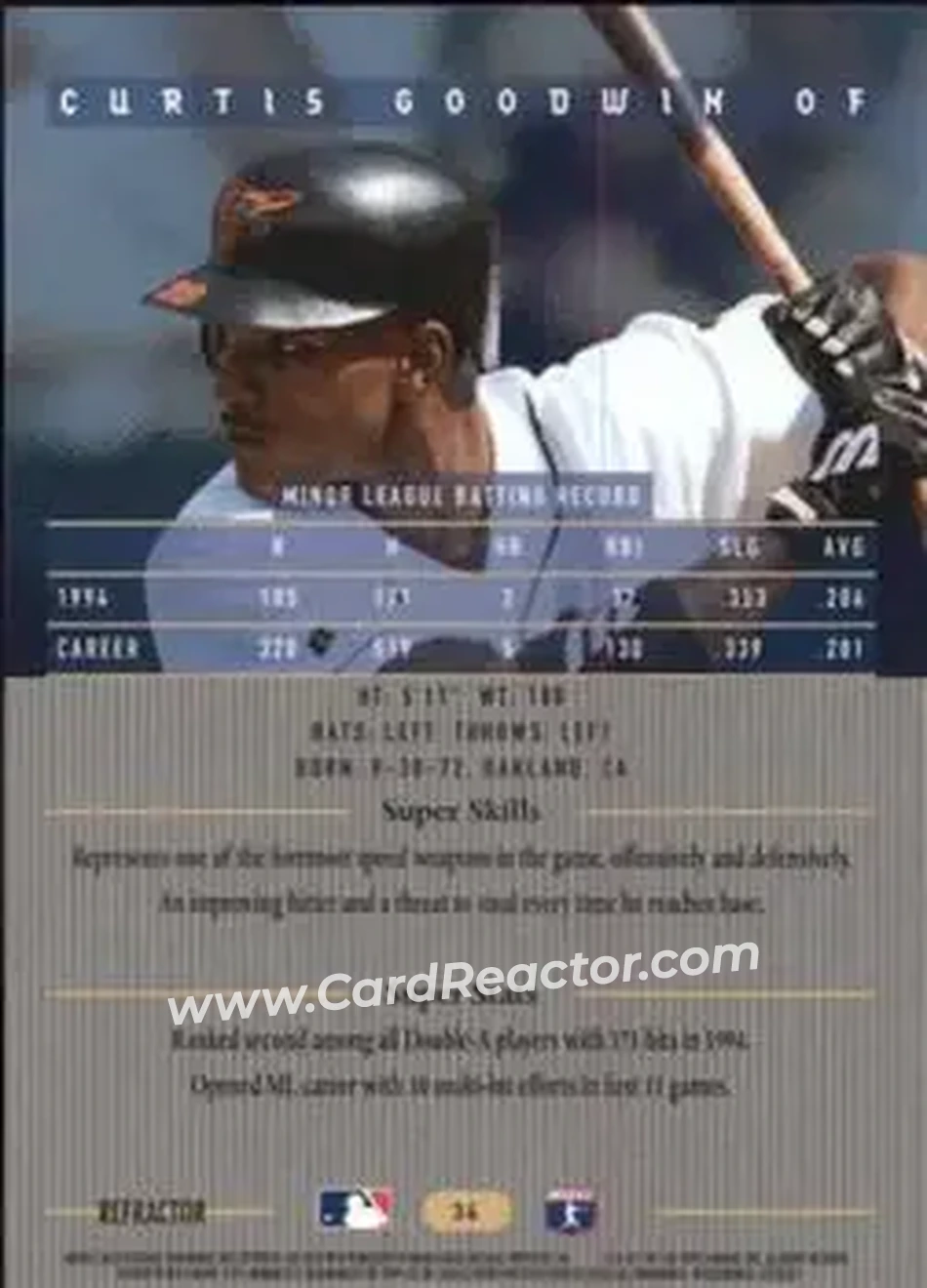 1995 Bowman's Best - Refractors #34 - Curtis Goodwin - Baltimore Orioles - Back
