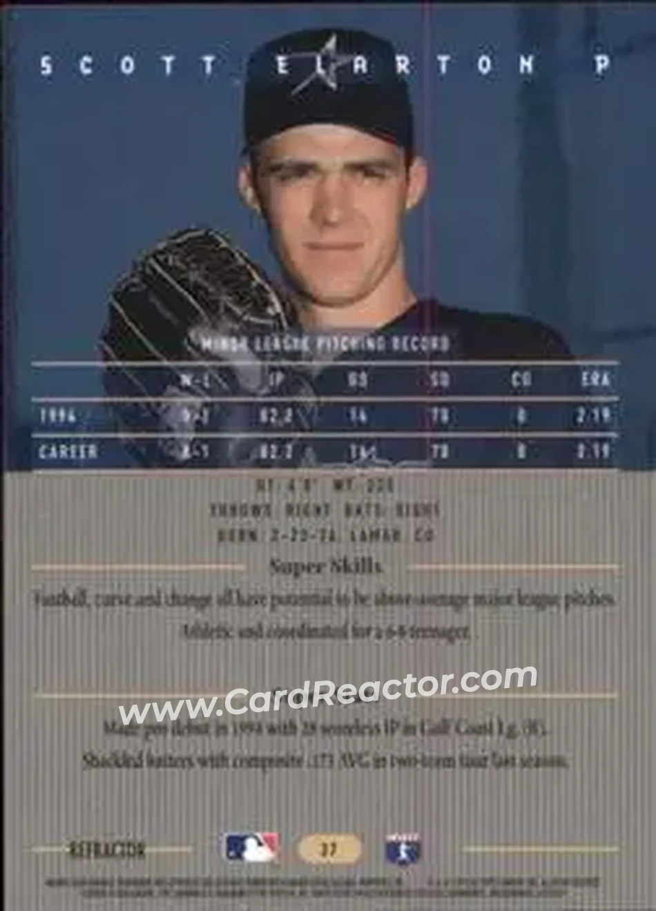 1995 Bowman's Best - Refractors #37 - Scott Elarton - Houston Astros - Back