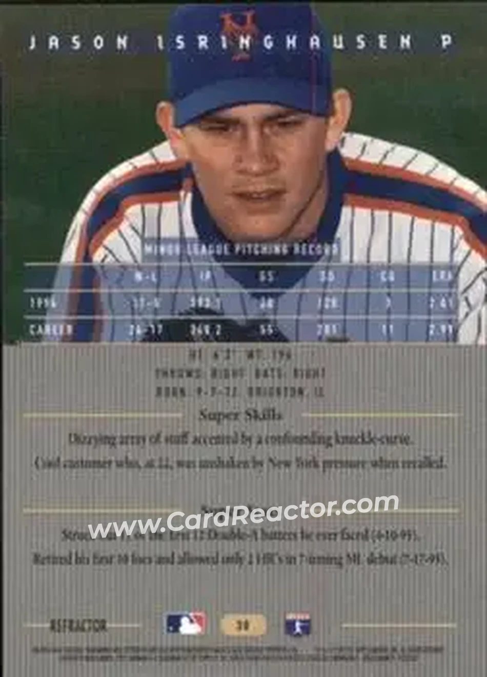1995 Bowman's Best - Refractors #38 - Jason Isringhausen - New York Mets - Back