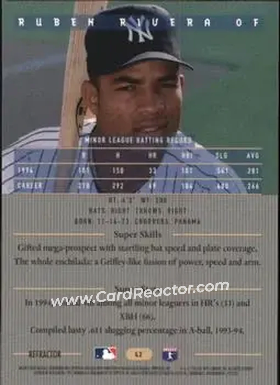 1995 Bowman's Best - Refractors #42 - Ruben Rivera - New York Yankees - Back