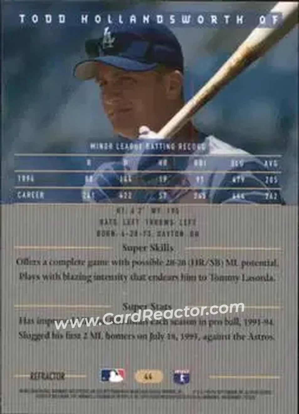 1995 Bowman's Best - Refractors #44 - Todd Hollandsworth - Los Angeles Dodgers - Back