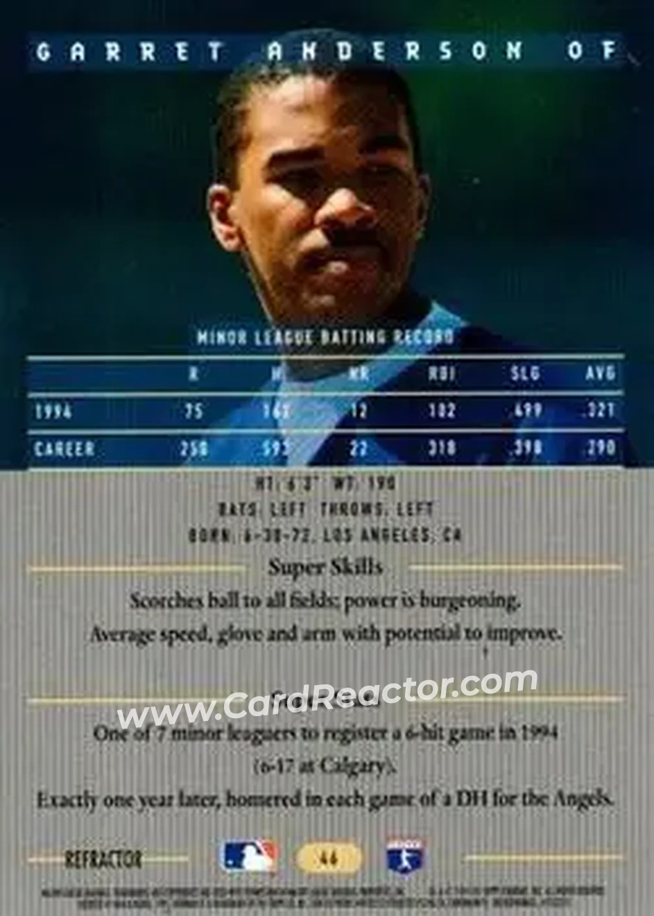 1995 Bowman's Best - Refractors #46 - Garret Anderson - California Angels - Back