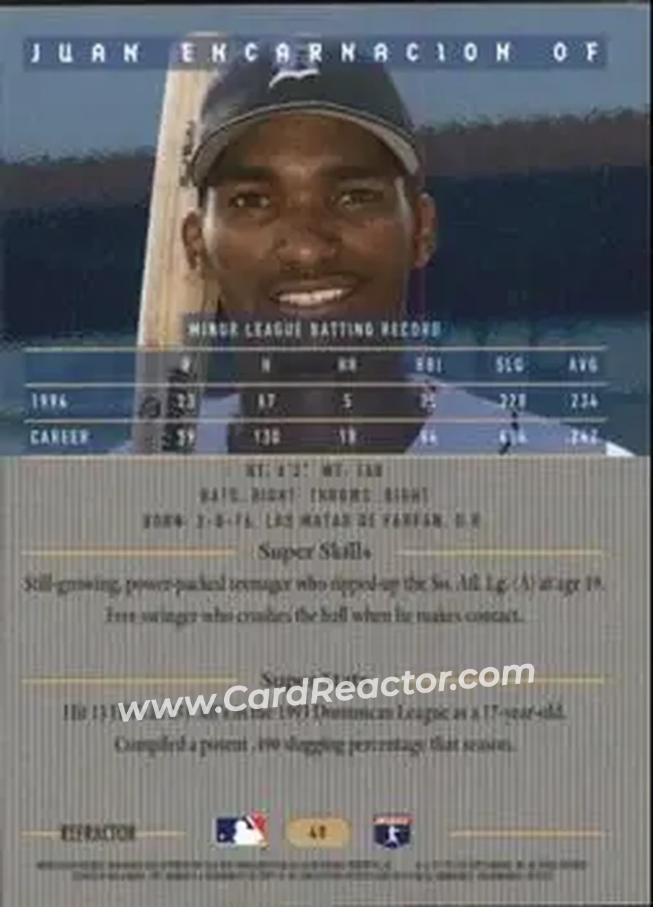 1995 Bowman's Best - Refractors #49 - Juan Encarnacion - Detroit Tigers - Back