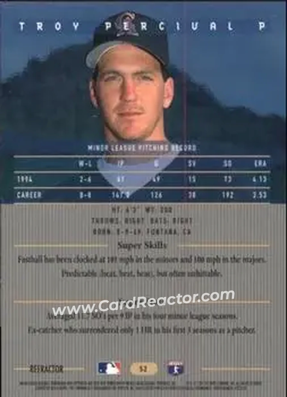 1995 Bowman's Best - Refractors #52 - Troy Percival - California Angels - Back