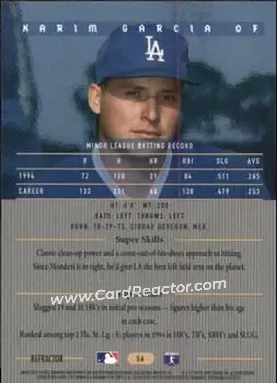 1995 Bowman's Best - Refractors #56 - Karim Garcia - Los Angeles Dodgers - Back 1995 Bowman's Best - Refractors #56 - Karim Garcia - Los Angeles Dodgers - Back