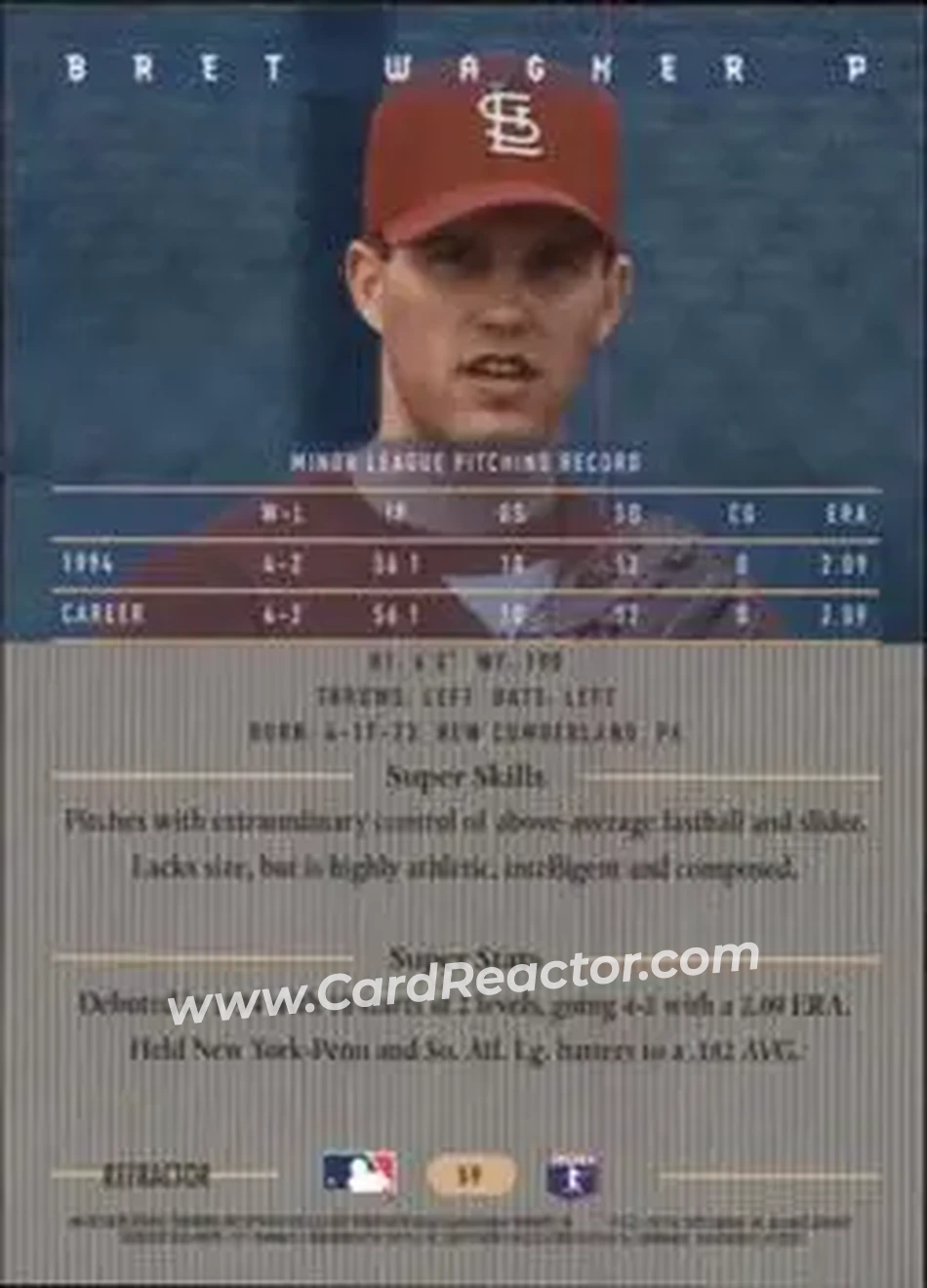 1995 Bowman's Best - Refractors #59 - Bret Wagner - St. Louis Cardinals - Back