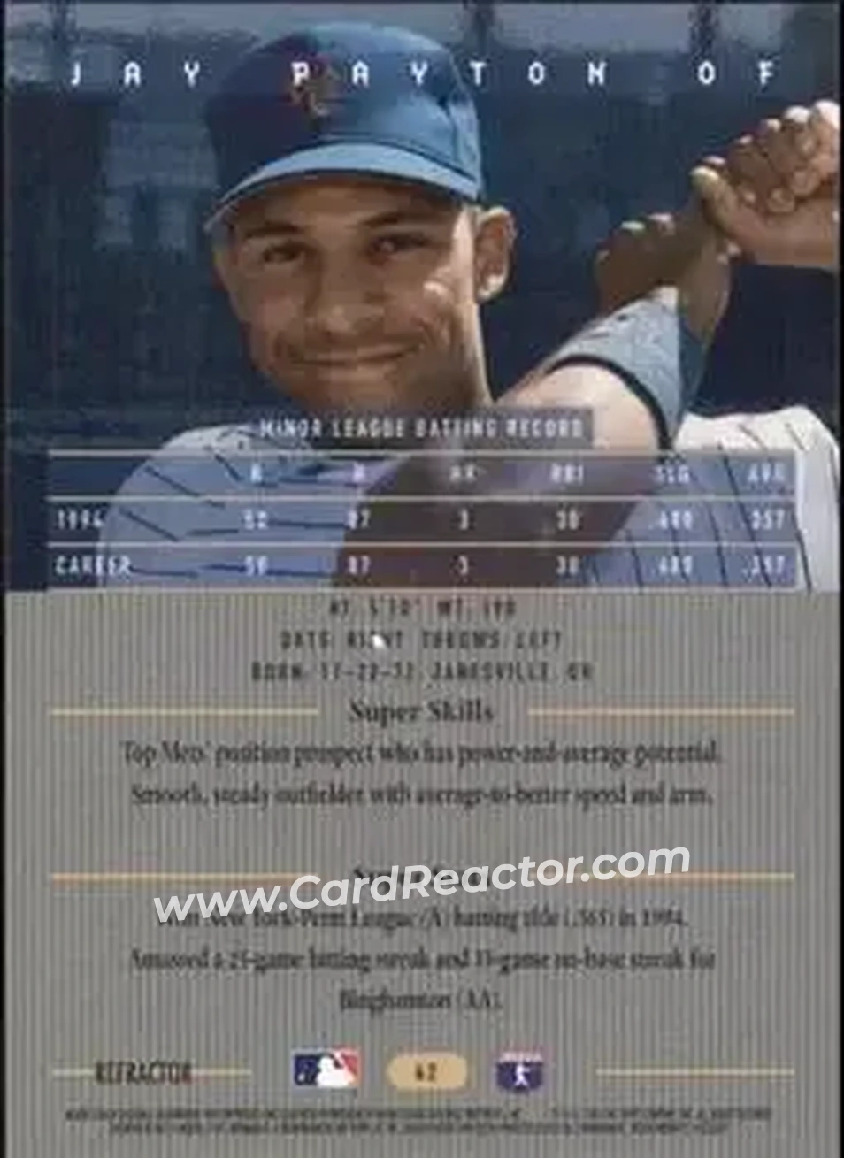 1995 Bowman's Best - Refractors #62 - Jay Payton - New York Mets - Back