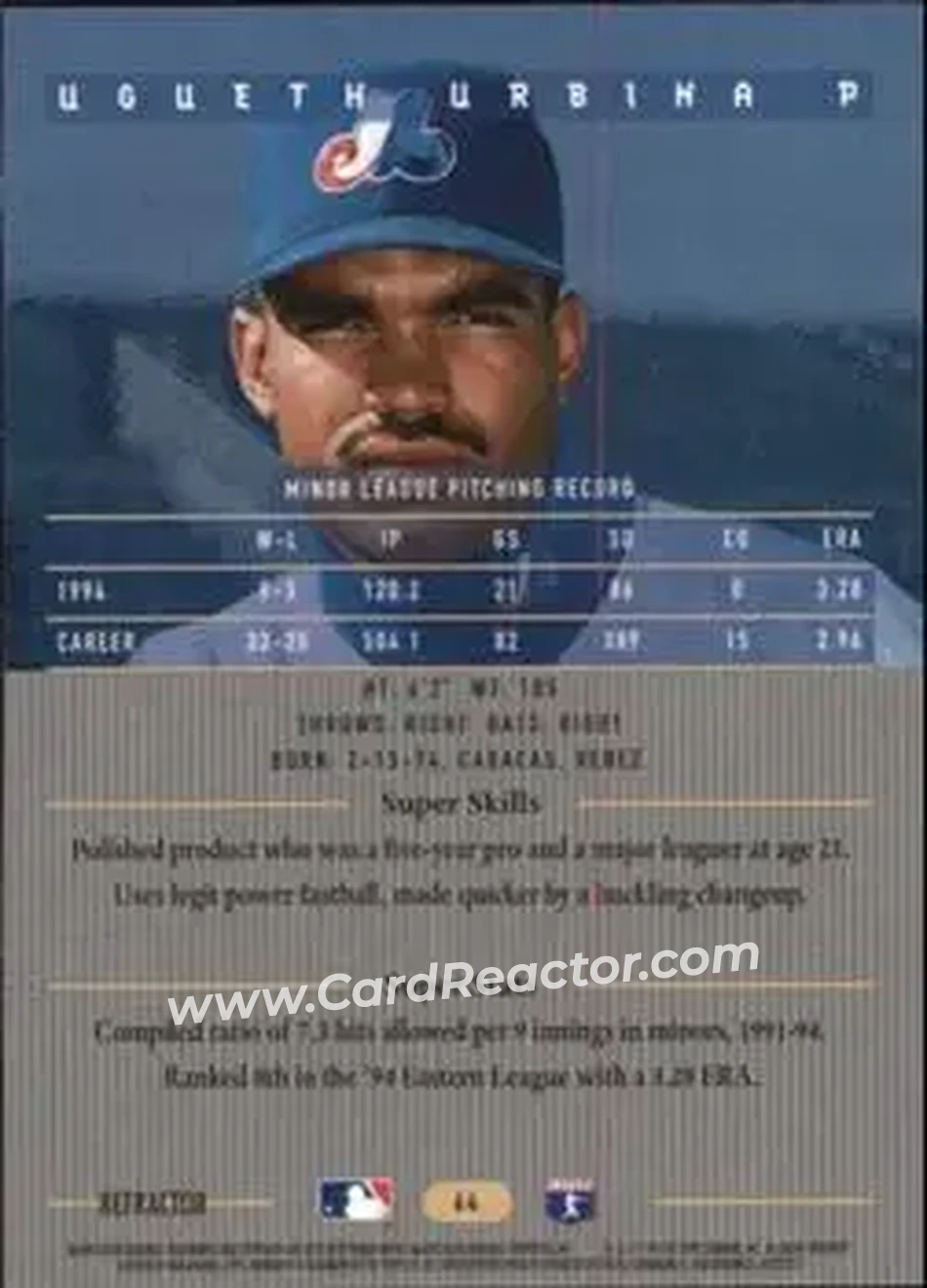 1995 Bowman's Best - Refractors #64 - Ugueth Urbina - Montreal Expos - Back 1995 Bowman's Best - Refractors #64 - Ugueth Urbina - Montreal Expos - Back