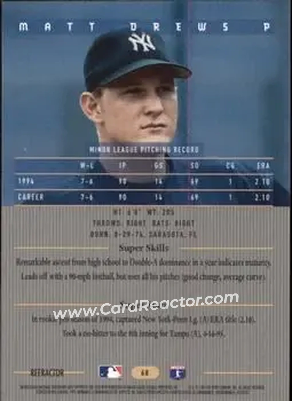 1995 Bowman's Best - Refractors #68 - Matt Drews - New York Yankees - Back