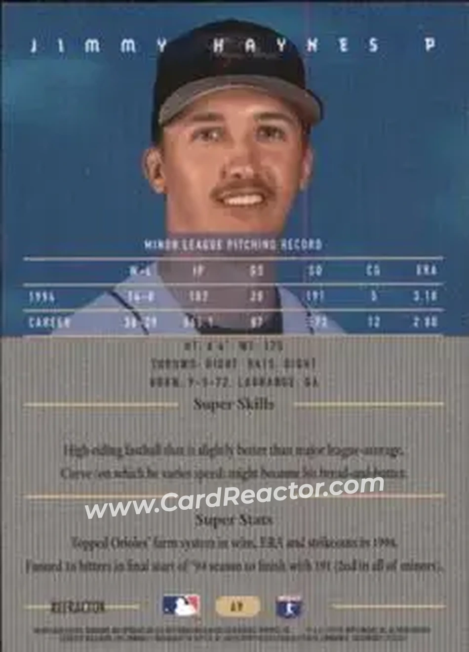 1995 Bowman's Best - Refractors #69 - Jimmy Haynes - Baltimore Orioles - Back 1995 Bowman's Best - Refractors #69 - Jimmy Haynes - Baltimore Orioles - Back