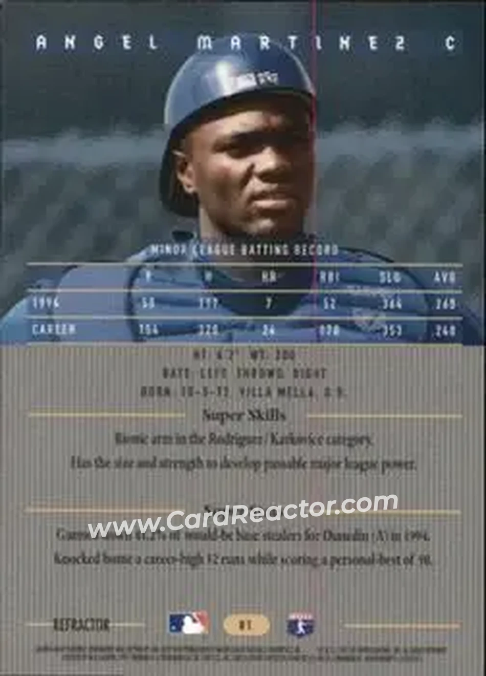1995 Bowman's Best - Refractors #81 - Angel Martinez - Toronto Blue Jays - Back