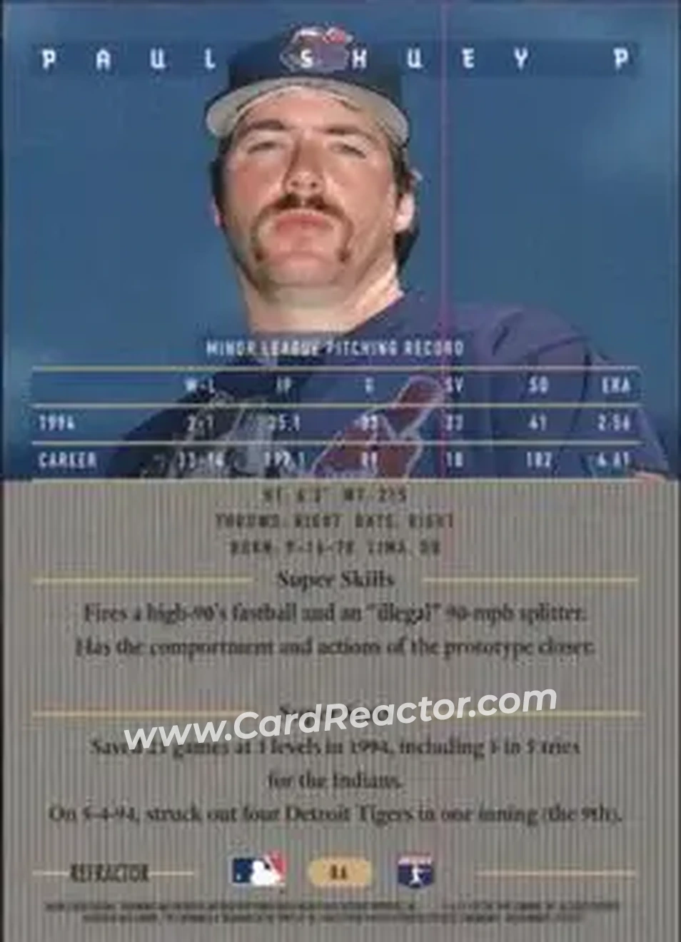 1995 Bowman's Best - Refractors #86 - Paul Shuey - Cleveland Indians - Back