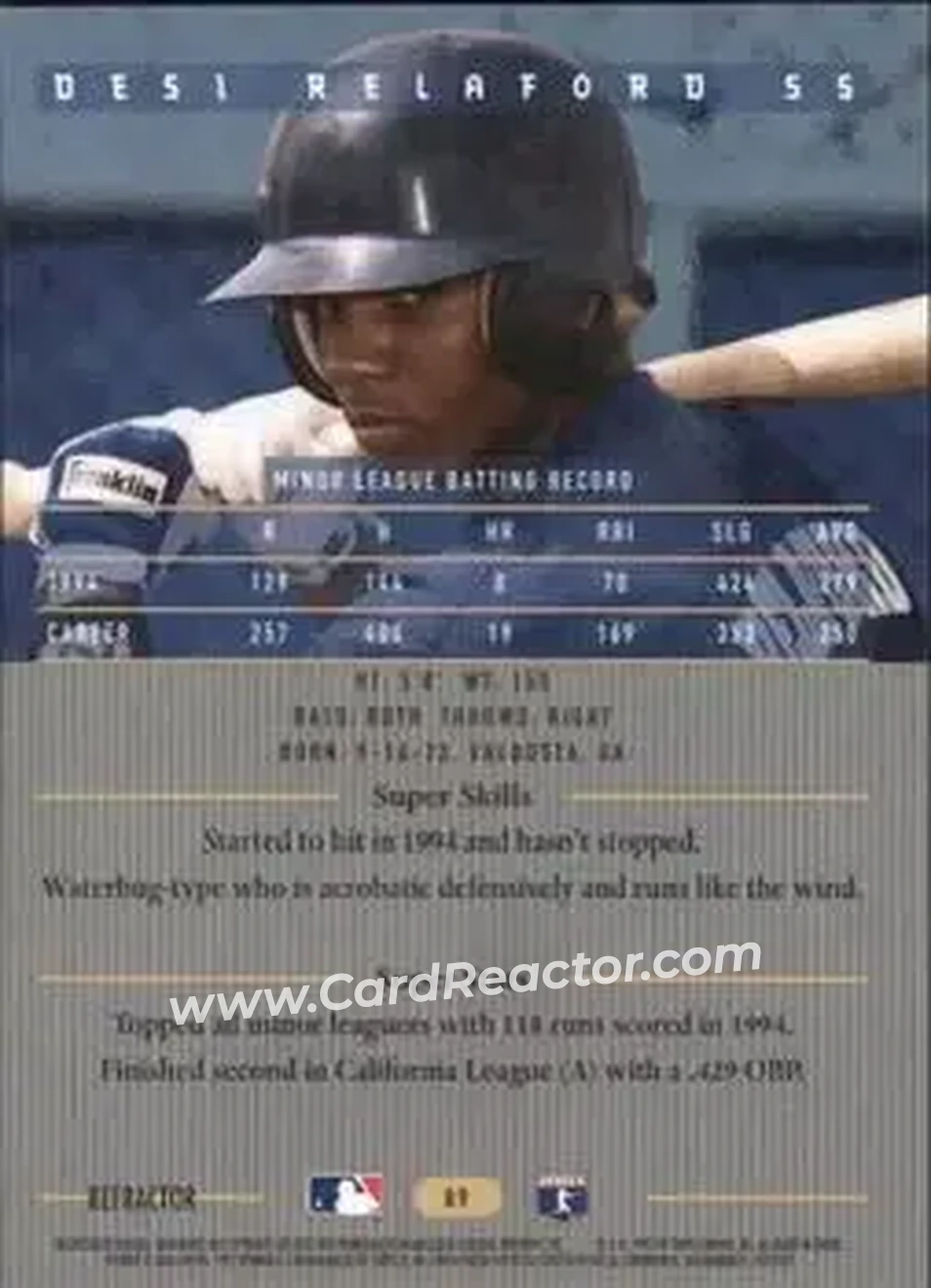 1995 Bowman's Best - Refractors #89 - Desi Relaford - Seattle Mariners - Back