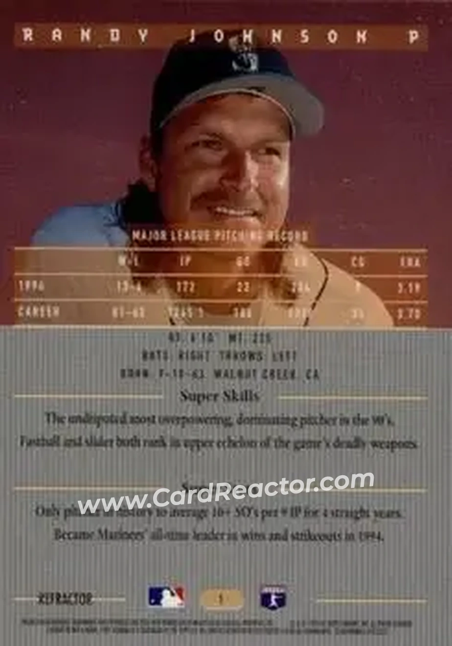1995 Bowman's Best - Refractors #1 - Randy Johnson - Seattle Mariners - Back