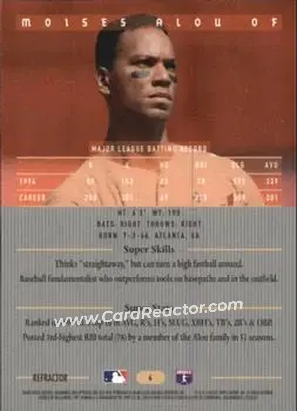 1995 Bowman's Best - Refractors #4 - Moises Alou - Montreal Expos - Back