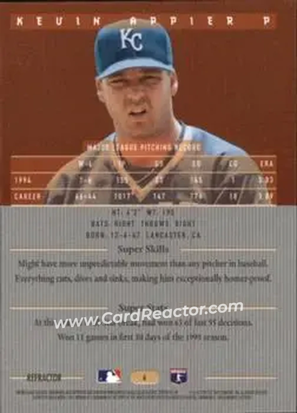 1995 Bowman's Best - Refractors #6 - Kevin Appier - Kansas City Royals - Back