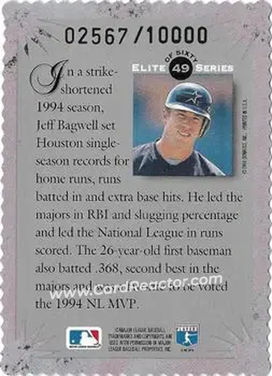 1995 Donruss - Elite Series #49 - Jeff Bagwell - Houston Astros - Back
