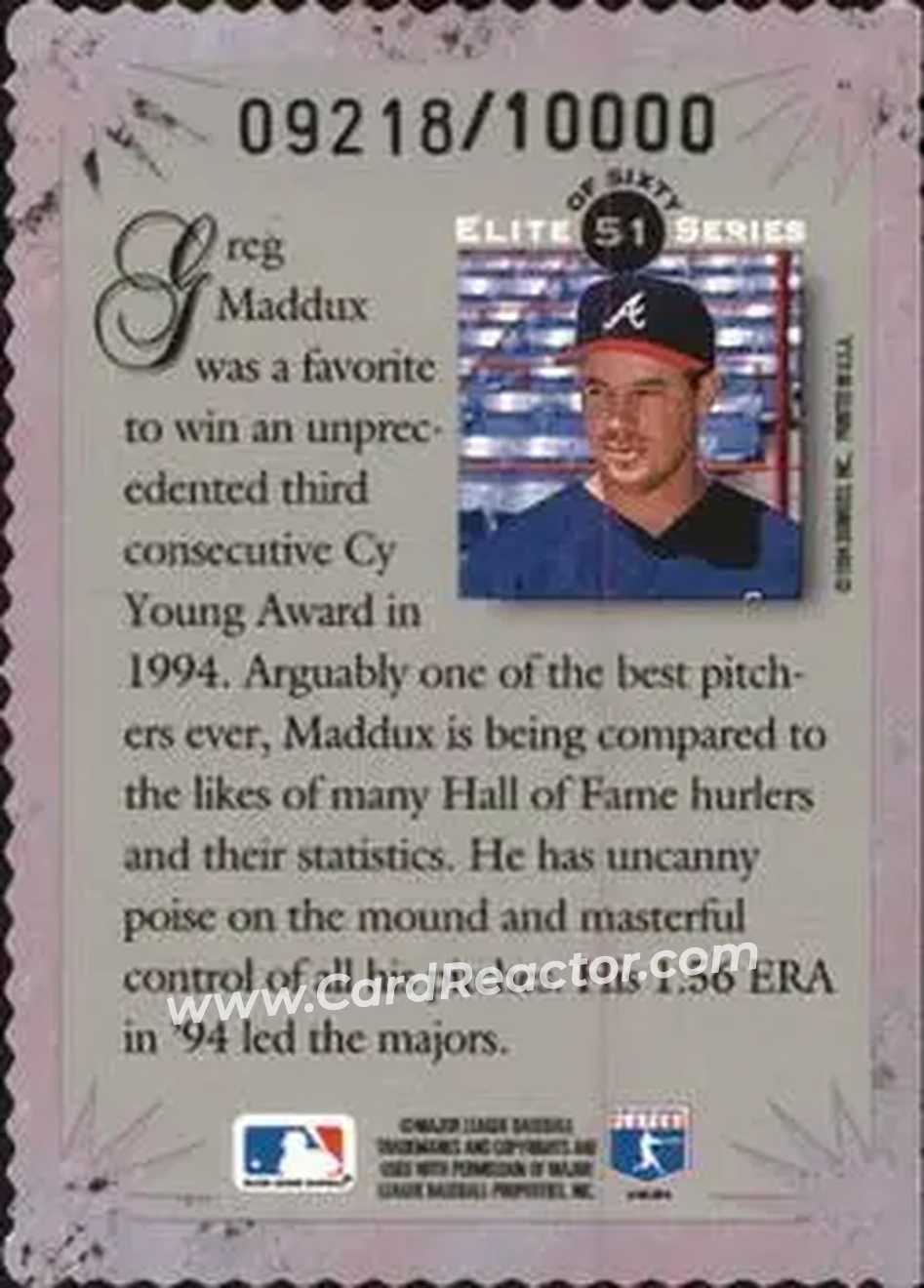 1995 Donruss - Elite Series #51 - Greg Maddux - Atlanta Braves - Back