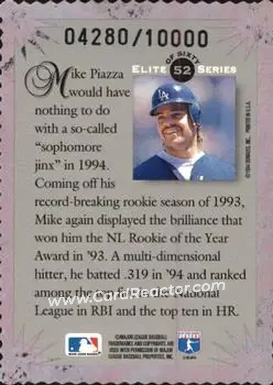 1995 Donruss - Elite Series #52 - Mike Piazza - Los Angeles Dodgers - Back