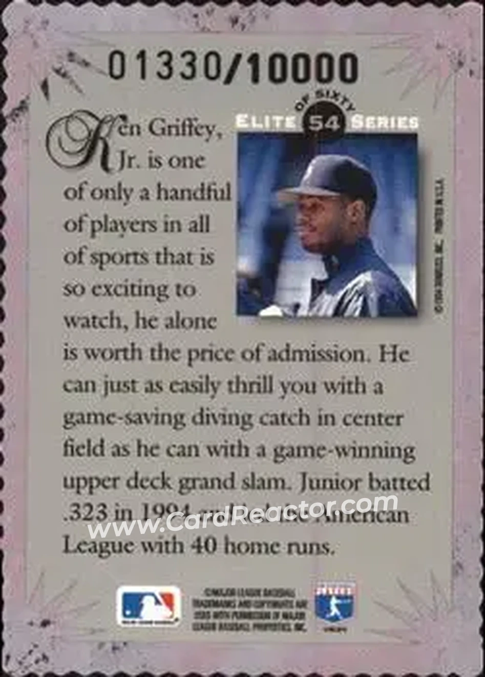 1995 Donruss - Elite Series #54 - Ken Griffey Jr. - Seattle Mariners - Back
