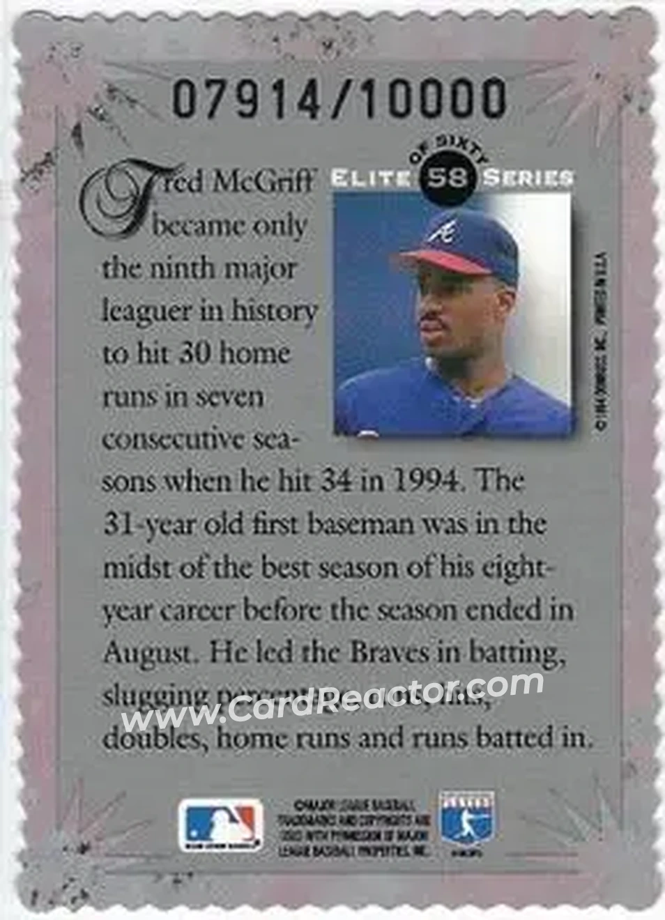 1995 Donruss - Elite Series #58 - Fred McGriff - Atlanta Braves - Back