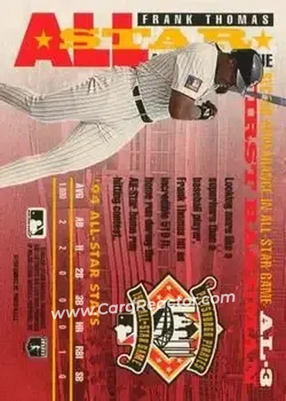 1995 Donruss - All Stars #AL-3 - Frank Thomas - Chicago White Sox - Back