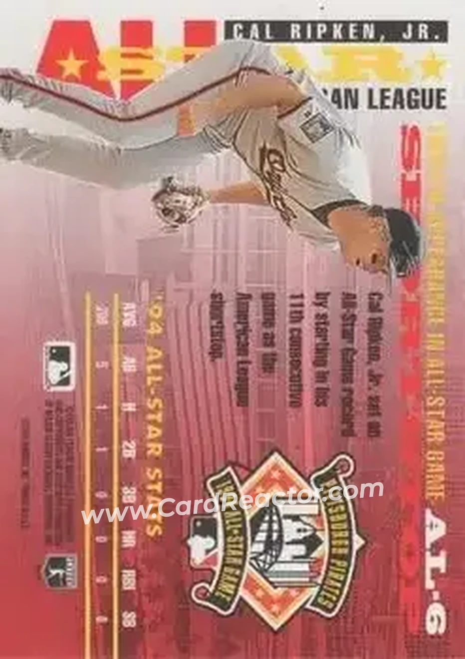 1995 Donruss - All Stars #AL-6 - Cal Ripken - Baltimore Orioles - Back