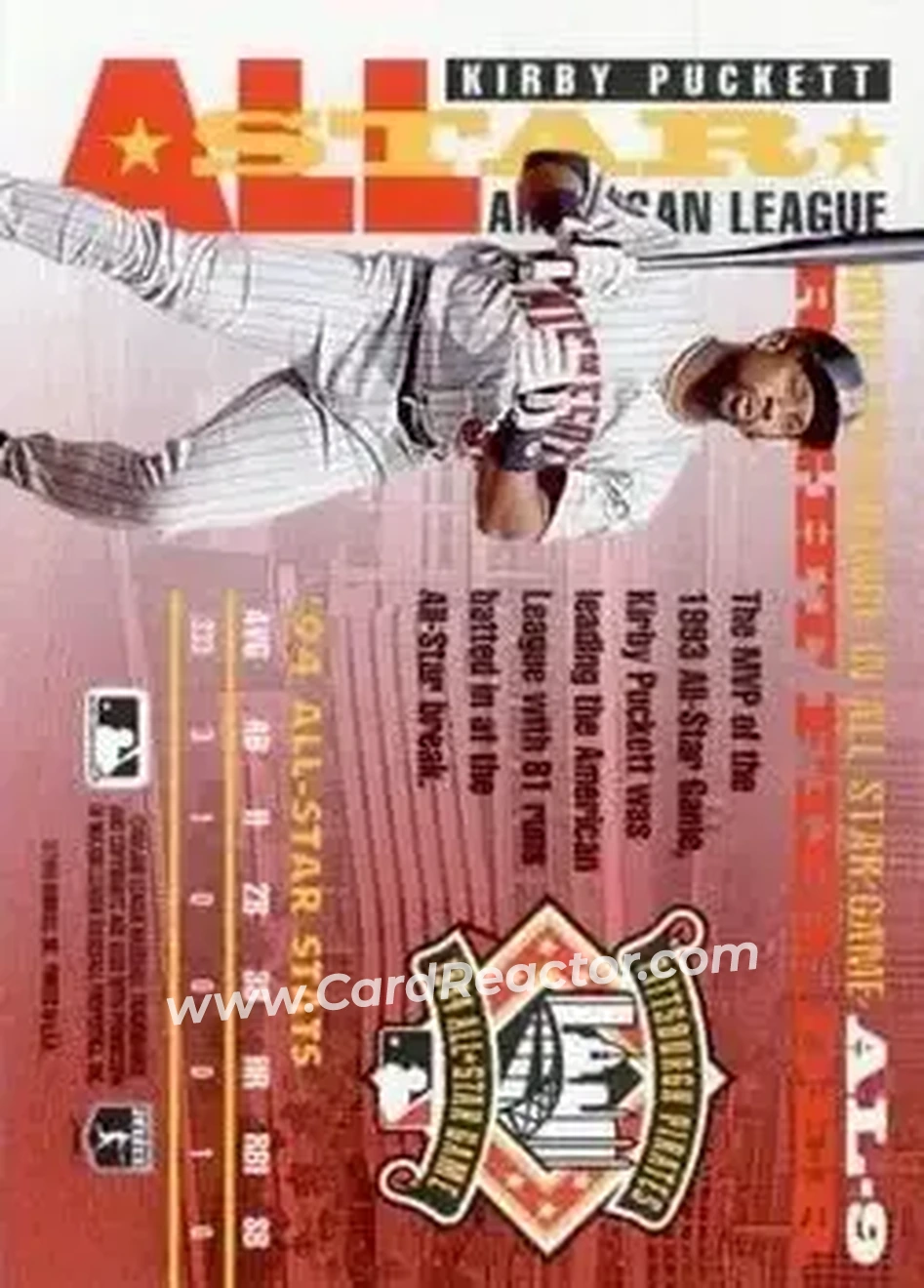 1995 Donruss - All Stars #AL-9 - Kirby Puckett - Minnesota Twins - Back