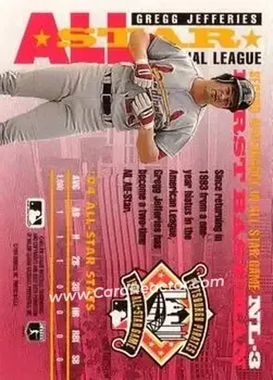 1995 Donruss - All Stars #NL-3 - Gregg Jefferies - St. Louis Cardinals - Back