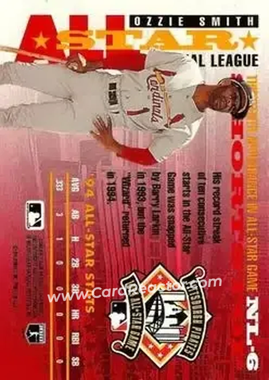 1995 Donruss - All Stars #NL-6 - Ozzie Smith - St. Louis Cardinals - Back