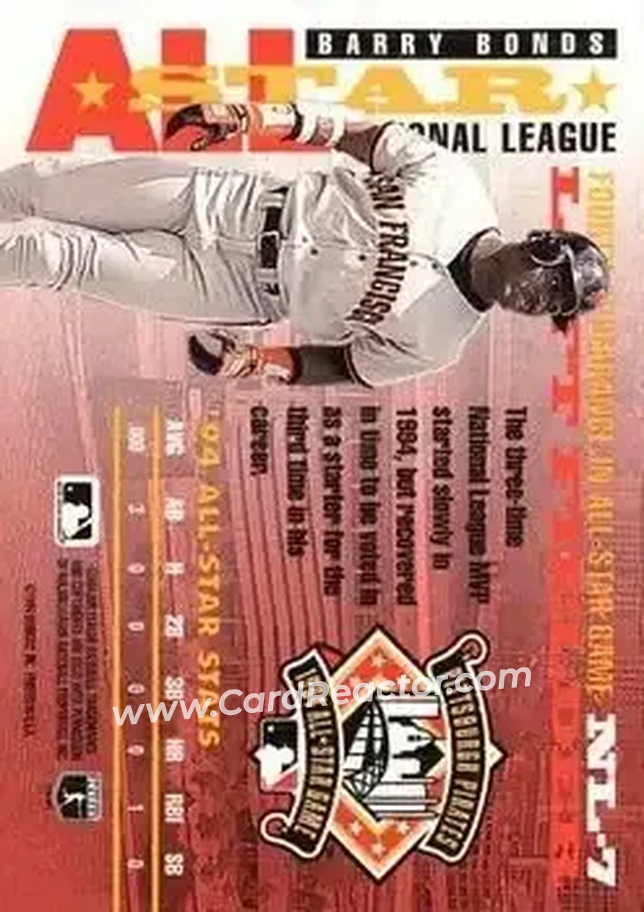 1995 Donruss - All Stars #NL-7 - Barry Bonds - San Francisco Giants - Back