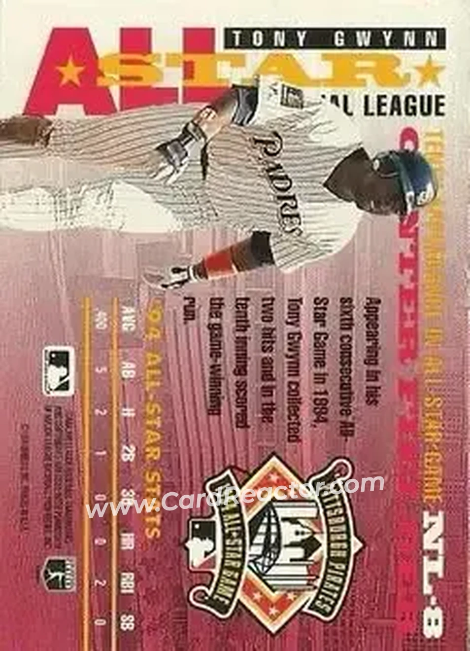 1995 Donruss - All Stars #NL-8 - Tony Gwynn - San Diego Padres - Back