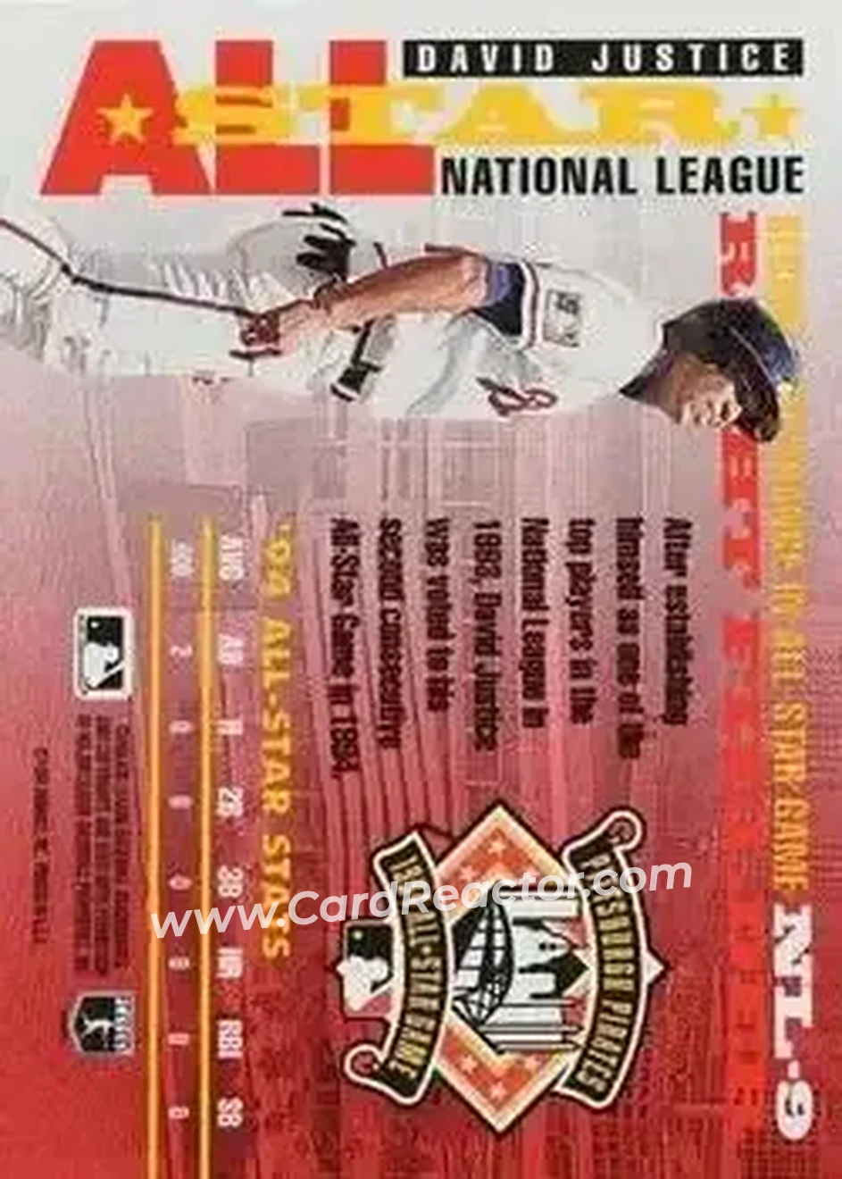 1995 Donruss - All Stars #NL-9 - David Justice - Atlanta Braves - Back