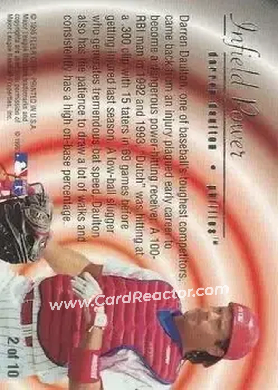 1995 Flair - Infield Power #2 - Darren Daulton - Philadelphia Phillies - Back 1995 Flair - Infield Power #2 - Darren Daulton - Philadelphia Phillies - Back