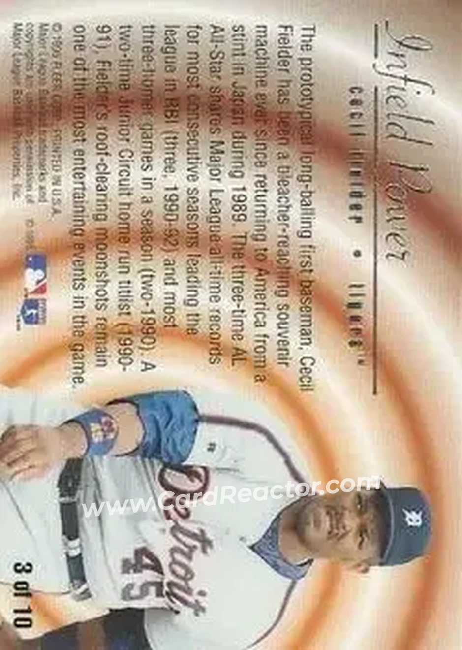 1995 Flair - Infield Power #3 - Cecil Fielder - Detroit Tigers - Back