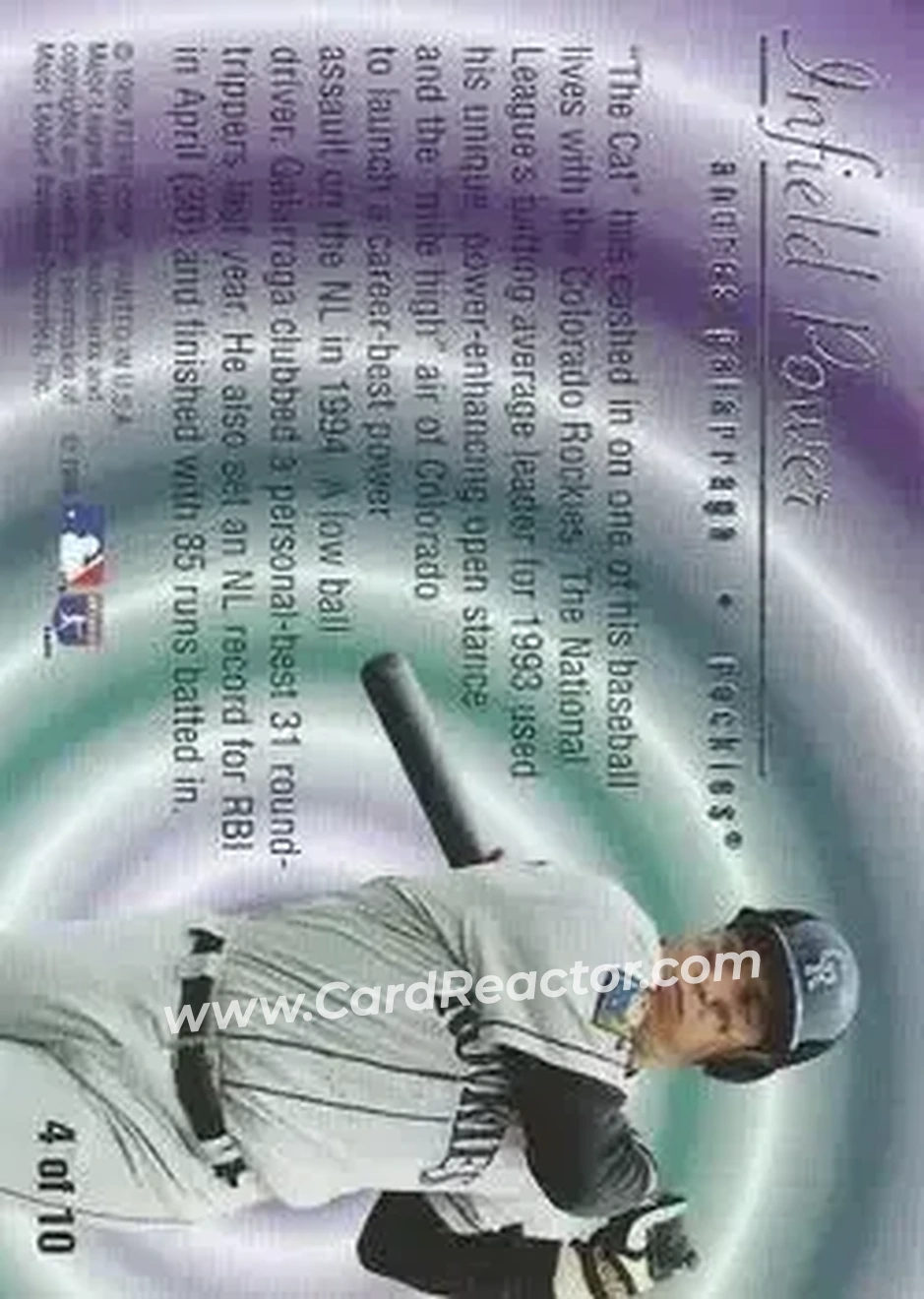 1995 Flair - Infield Power #4 - Andres Galarraga - Colorado Rockies - Back