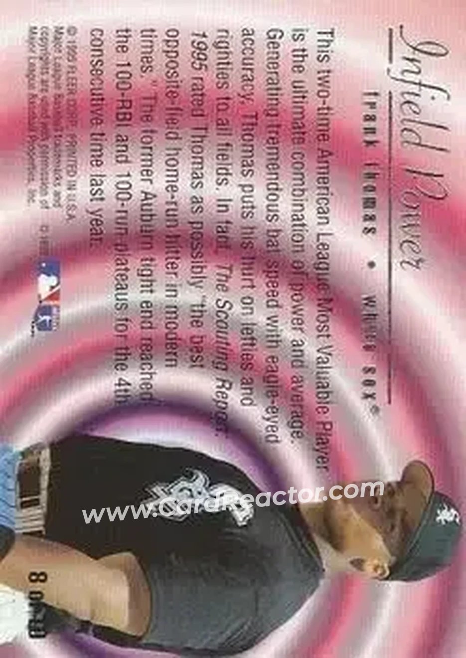 1995 Flair - Infield Power #8 - Frank Thomas - Chicago White Sox - Back