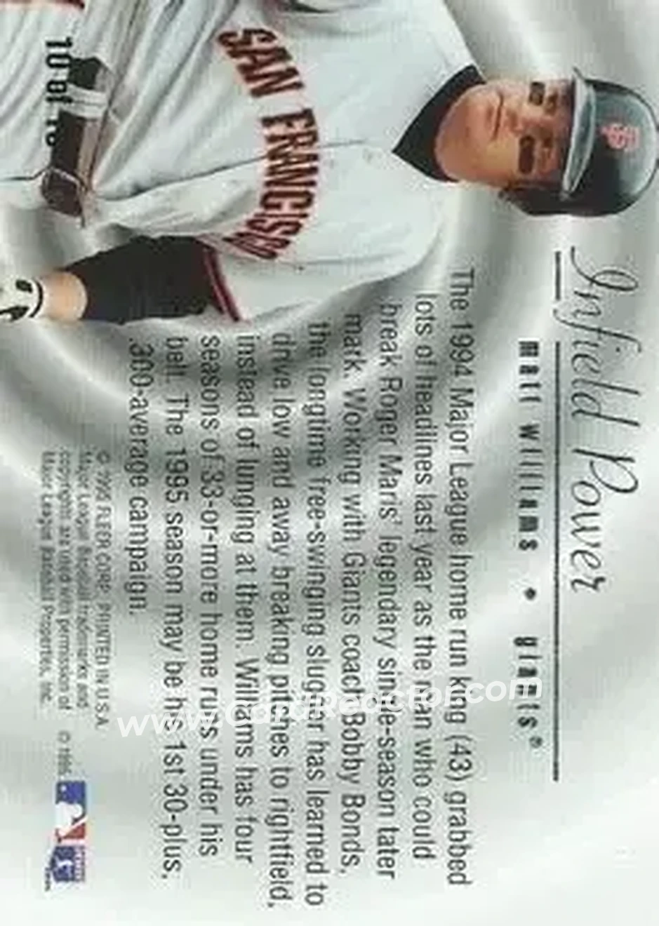 1995 Flair - Infield Power #10 - Matt Williams - San Francisco Giants - Back