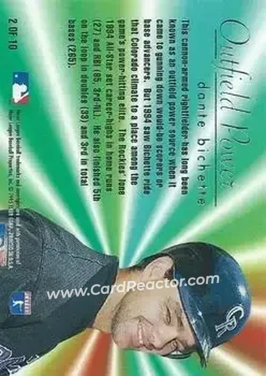 1995 Flair - Outfield Power #2 - Dante Bichette - Colorado Rockies - Back