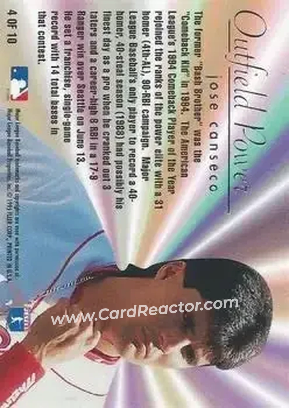 1995 Flair - Outfield Power #4 - Jose Canseco - Boston Red Sox - Back