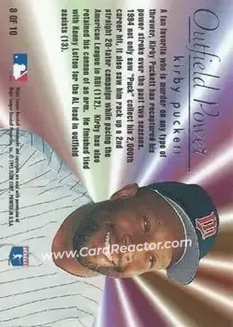 1995 Flair - Outfield Power #8 - Kirby Puckett - Minnesota Twins - Back