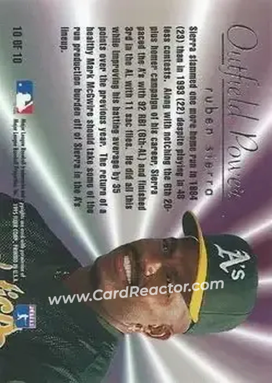 1995 Flair - Outfield Power #10 - Ruben Sierra - Oakland Athletics - Back
