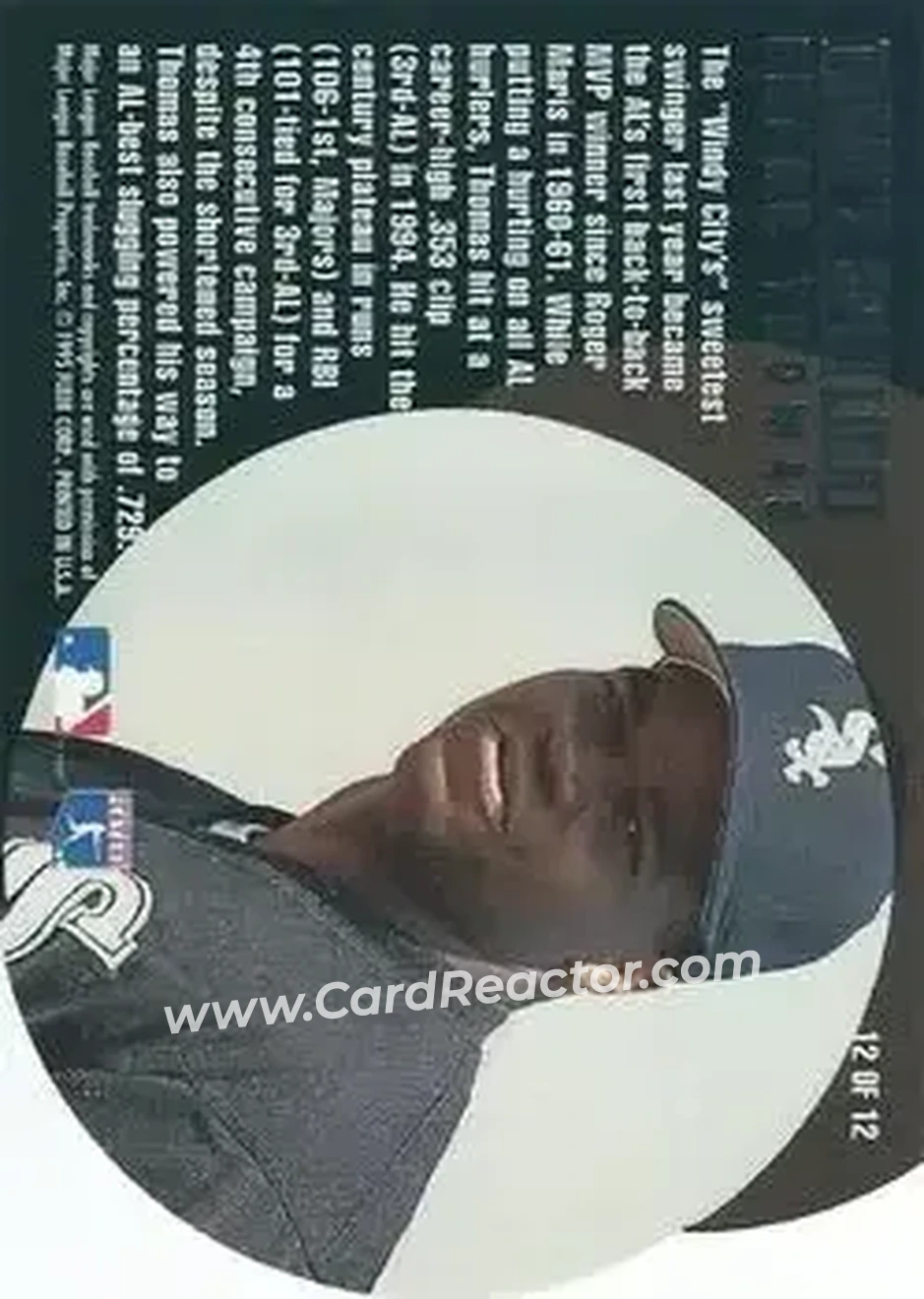 1995 Flair - Today's Spotlight #12 - Frank Thomas - Chicago White Sox - Back